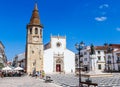 The famous Church of Sao Joao Baptista in Praca da Republica, main square of Tomar, Portugal, anciant town build by the templar