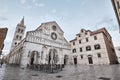 Famous Church of St. Donatus Zadar in Croatia with a small cafe outside in the early morning Royalty Free Stock Photo