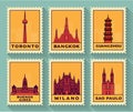 Famous Cities Stamp Collection Royalty Free Stock Photo
