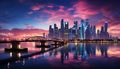 Famous city skyline reflects in waterfront at twilight, illuminating modern architecture generated by AI Royalty Free Stock Photo