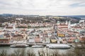 Famous city view of the three rivers city Passau with view of river Danube and Inn of the old town and the city hall and cathedral Royalty Free Stock Photo