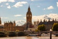 Famous cityscape view of London. Thames river traffic, Westminster bridge and amazing Big Ben on the background