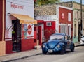 Famous classic Volkswagen Kaefer on the road of Valladolid in Mexico