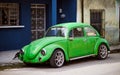 Famous classic Volkswagen Kaefer on the road of Valladolid in Mexico