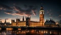 Famous clock tower illuminates city history, reflecting British culture generated by AI