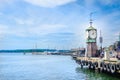 Famous clock tower in Oslofjord, Oslo, Norway Royalty Free Stock Photo