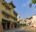 Famous Club street in Singapore Chinatown with colorful colonial and Chinese pagoda style houses