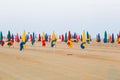 The famous colorful parasols on Deauville beach, Normandy, France Royalty Free Stock Photo