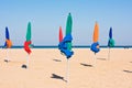 The famous colorful parasols on Deauville beach Royalty Free Stock Photo