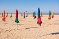 The famous colorful parasols on Deauville beach Royalty Free Stock Photo