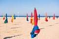 The famous colorful parasols on Deauville beach Royalty Free Stock Photo