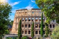 Famous Colosseum in Rome, close view from the park, Italy Royalty Free Stock Photo