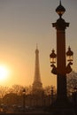 The famous Concorde square at sunset with Eiffel tower in the background . Paris. Royalty Free Stock Photo