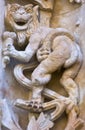 Famous creature with ice cream carved in stone; plateresque style sculpture of the New Cathedral of Salamanca, Spain. Royalty Free Stock Photo