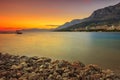 The famous Croatian riviera at sunset,Makarska,Dalmatia,Croatia Royalty Free Stock Photo