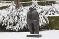 Famous Croatian writer Miroslav KrleÃÂ¾a monument in Zagreb in winter time