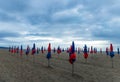 Famous Deauville Umbrellas and planks, Normandy, France Royalty Free Stock Photo