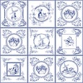 Famous delft blue tiles icons collection Royalty Free Stock Photo