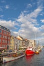 Famous dining and entertainment district Nyhavn Canal in Copenhagen historical downtown, Denmark Royalty Free Stock Photo