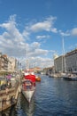 Famous dining and entertainment district Nyhavn Canal in Copenhagen historical downtown, Denmark Royalty Free Stock Photo