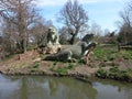 The famous Dinosaur sculpture in Crystal Palace public Park , South, London Royalty Free Stock Photo