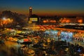 Famous Djemaa el Fna square at twilight in Marrakesh, Morocco Royalty Free Stock Photo