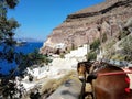 Famous donkey road in Thira, Santorini, Greece