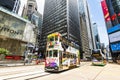 Famous double-decker trams on the street of Hong Kong