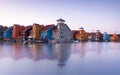 Famous Dutch cityscape, Reitdiephaven street with traditional colorful houses on water, Groningen, Netherlands, Europe Royalty Free Stock Photo