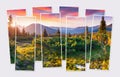 Isolated eight frames collage of picture of colorful summer sunrise in Carpathian mountains. Royalty Free Stock Photo