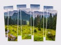 Isolated eight frames collage of picture of dramatic summer view of Dolomite Alps.