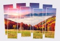 Isolated eight frames collage of picture of ÃÂolorful autumn scene of mountain valley.