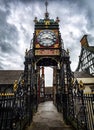 The famous Eastgate Clock, viewed from the historic city walls in the city of Chester, UK Royalty Free Stock Photo