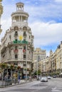 Famous Edificio Grassy building with the Rolex sign and beautiful buildings on Gran Via shopping street in Madrid, Spain Royalty Free Stock Photo