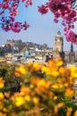 View of old town Edinburgh with spring trees in Scotland Royalty Free Stock Photo