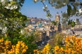 View of old town Edinburgh with spring trees in Scotland Royalty Free Stock Photo