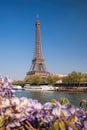 Eiffel Tower with boat during spring time in Paris, France Royalty Free Stock Photo