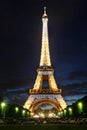 Famous Eiffel Tower with illumination on in Paris. Royalty Free Stock Photo