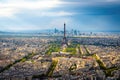 The famous Eiffel Tower in Paris - aerial view over the city - CITY OF PARIS, FRANCE - SEPTEMBER 4. 2023