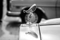The famous emblem `Spirit of Ecstasy` on the Rolls-Royce Silver Spirit.