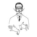 Famous european artist, Spanish surrealist Salvador Dali with mustache, caricature, sketch Royalty Free Stock Photo