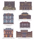 Famous european culture buildings in thin line