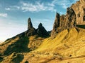 Famous exposed rocks Old Man of Storr, the Isle of Skye, Scotland.
