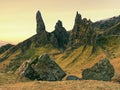 Famous exposed rocks Old Man of Storr, the Isle of Skye, Scotland.