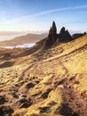 Famous exposed rocks Old Man of Storr, north hill in the Isle of Skye