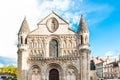 famous facade of the Notre-Dame-la-Grande church in the city of Poitiers in France