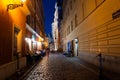 Famous Fara church at night. Poznan, Poland