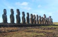 The famous fifteen moai at Ahu Tongariki, Easter Island Royalty Free Stock Photo