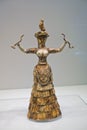 Famous figurine of a women with snakes from 3500 years ago found at the palace of Knossos and exibited at Heraklion museum