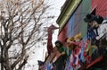 Famous figurines, such as Che Guevara, Evita Peron and Maradona made from fiberglass on balconies in the colorful area of La Boca